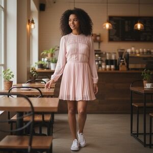 NWT Bardot Pink Lace Long Sleeve Pleated Mini Dress AUS/UK 12 US 8/M